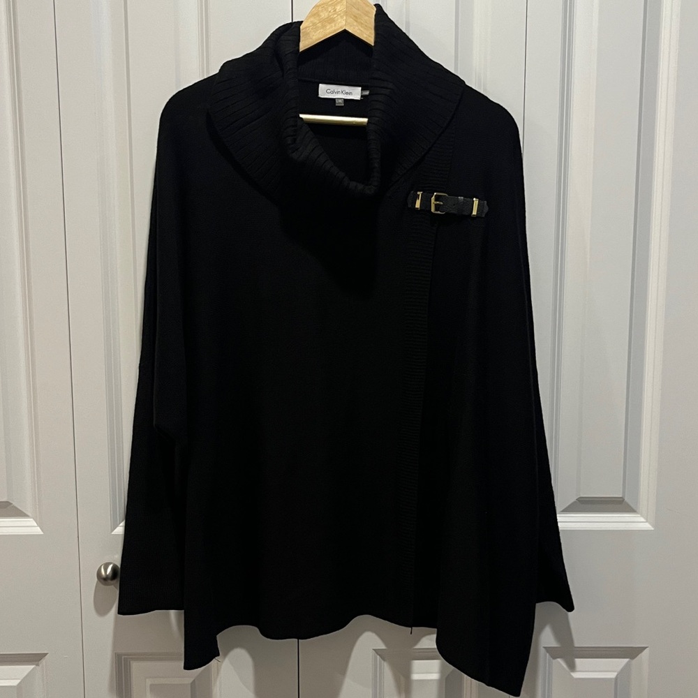 GORGEOUS Calvin Klein Wrap Sweater w Buckle Turtle Cowl Neck L/XL